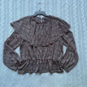 Free Press Clothing Long Sleeve Peplum Feminine Top Blouse with Bertha Collar